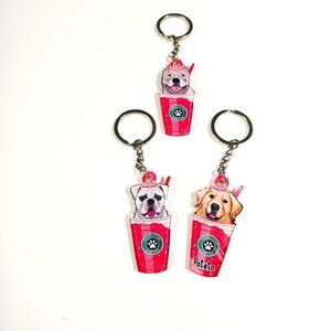 Puppuccino Coffee Dog Keychain Pink Cup Acrylic Puppy Charm Cute Gift Accessory